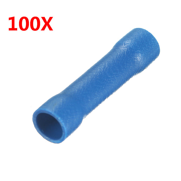 100Pcs Nylon Blue Insulated Electrical Crimp Butt Wire Connector Terminals