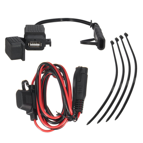 Motorcycle Waterproof SAE to USB 2.1A Cable Adapter USB Charger Kit Inline Fuse