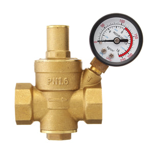 3/4 DN20 Adjustable Brass Water Pressure Reducing Valve with Gauge Regulator Reducer"