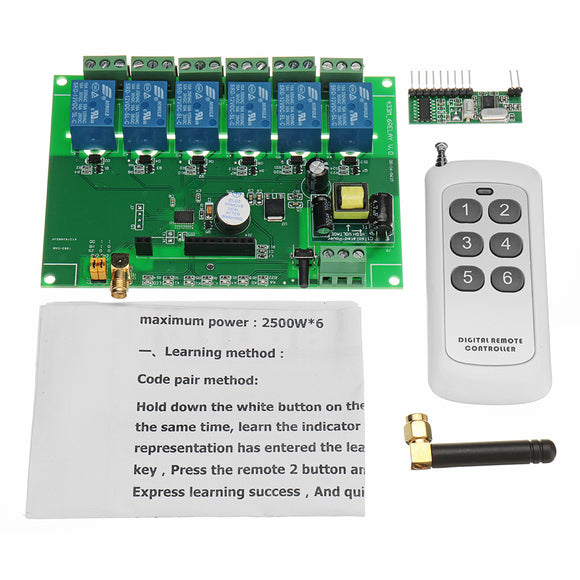 DC 12V 6 Channel DIY Receiver Relay Module Board With Wireless RF Remote Control Switch