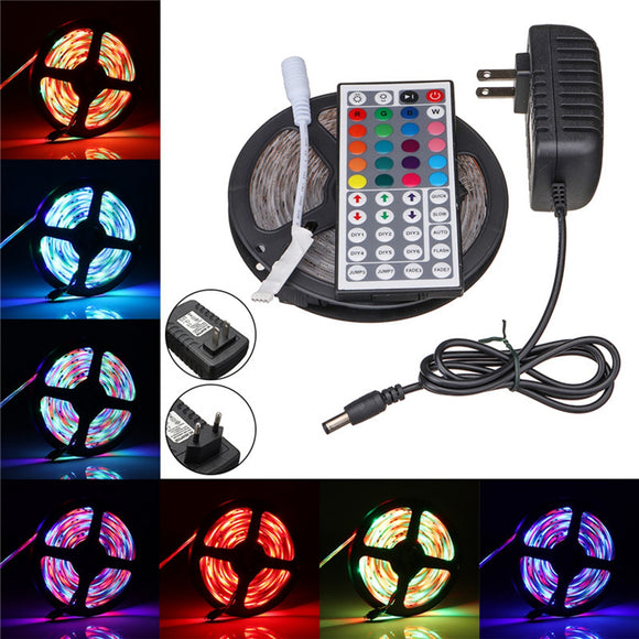 5M SMD3528 Non-waterproof RGB 300 LED Strip Light+IR Controller+44Keys Remote Control+EU US Plug