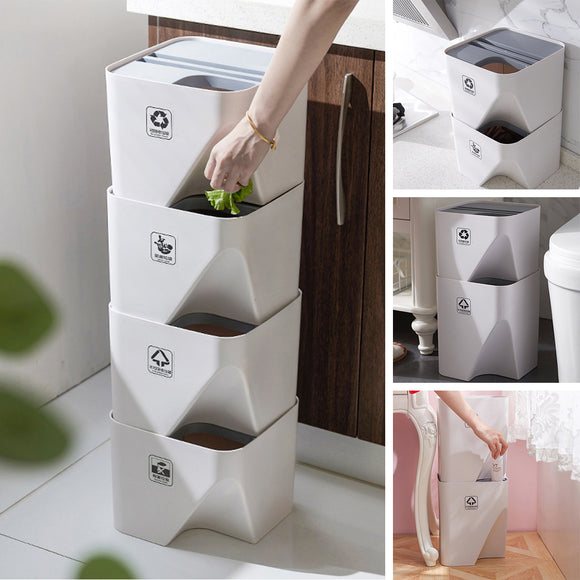 Kitchen Bathroom Trash Can Stacked Sorting Waste Bins Recycling Household