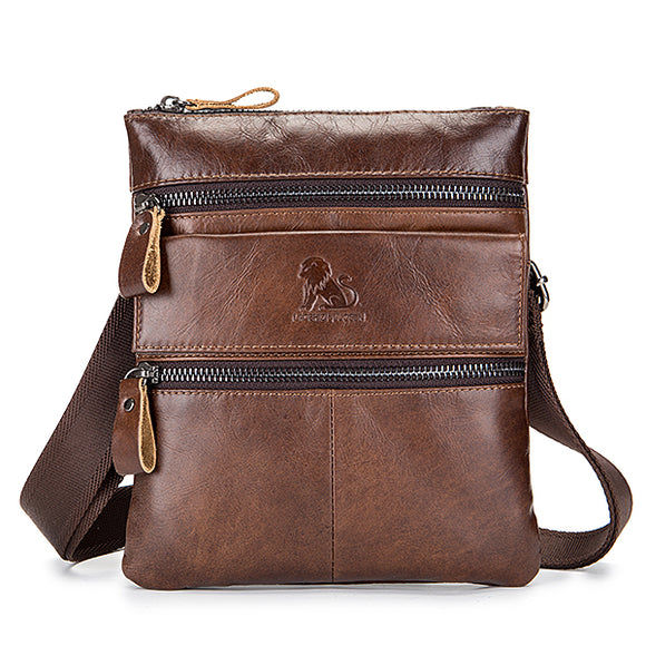 Men Genuine Leather Business  Zipper Crossbody Bag