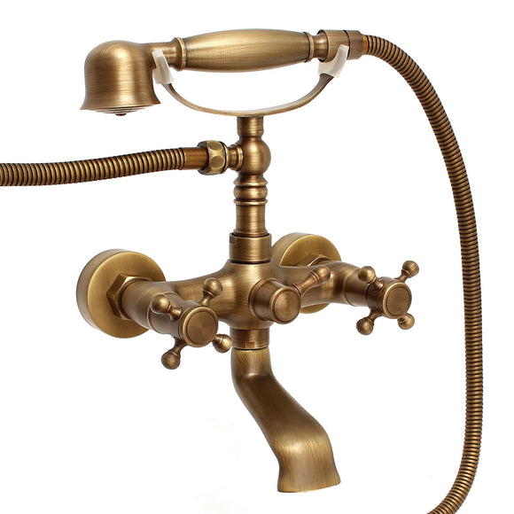 Retro Antique Bronze Bath Tub Faucet With Shower Head Spout Mixer Tap Wall Mount