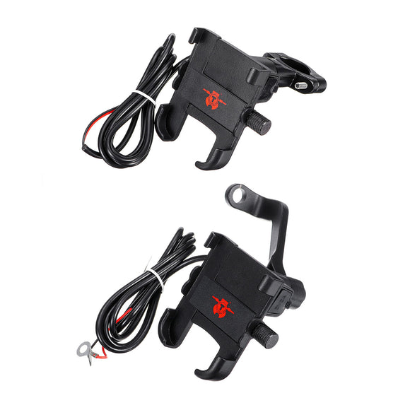 2A USB Charging Mobile Phone Holder Anti-dropping Bracket Motorcycle Aluminum Handlebar/Rearview Mirrors