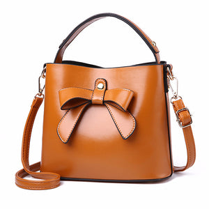 Women Stylish PU Leather Bowknot Bucket Bag Shoulder Bags Crossbody Bags