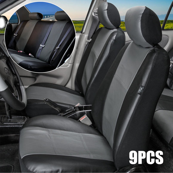 9cs Black + Grey Universal 5-seat Car Universal Auto Seat Cushion Cover Protector
