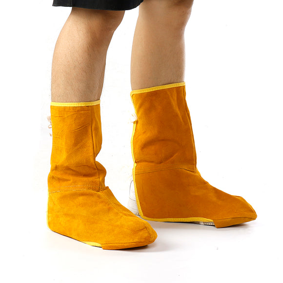 Yellow Gardening Cowhide Leather Welding Feet Shoe Cover Protector Men Women