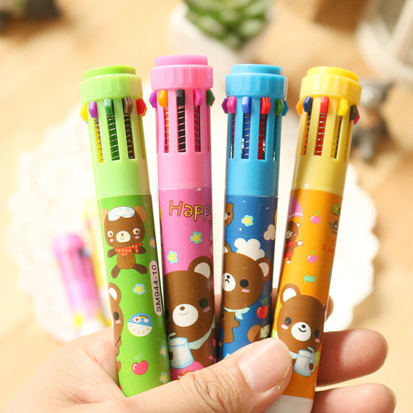 4Pcs/lot Cartoon Ballpoint Pens 10 Color Lovely Princess Mickey Spongebob Hello Kitty Little Bear Smile-face Press Ballpoint Pen Office School Supplies Kids Students Stationery Gift