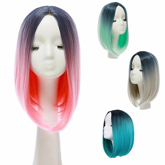 14 Heat Resistant Synthetic Gradient Color Cheap Hair Wig Ombre Medium Long Straight Silk Lace