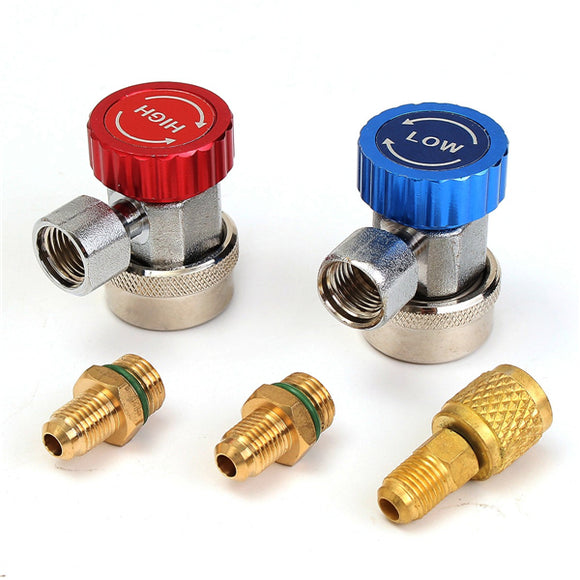 A/C R134a Quick Coupler Connector Adapters High Low HVAC With Extractor Valve Core