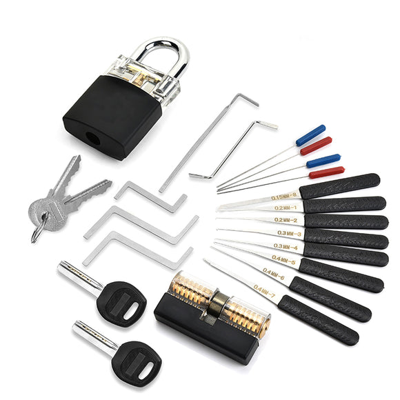 Locksmith Supplies Hand Tools with Practice Lock Pick Set Tension Wrench Broken Key Tool