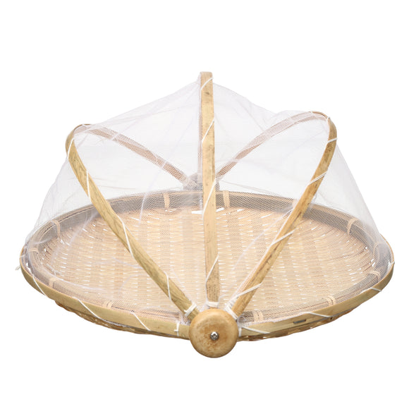 Bamboo Bread Basket Storage Display Basket Cover Net Dustproof Dishes Fruit Tray