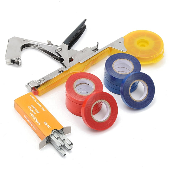 Yellow Metal Hand Tool Tie Stapler Vine Branch Tying Tape Set