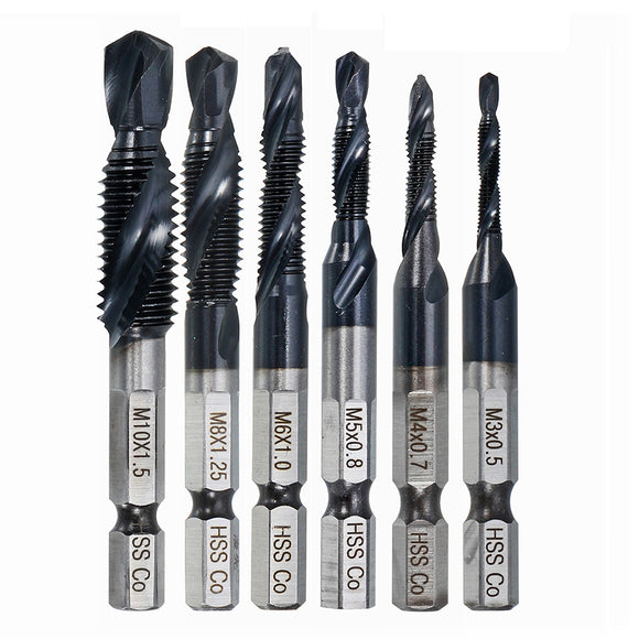 Drillpro HRC89 M3-M10 Combination Drill Tap Bit Set TiAlN Coated Deburr Countersink Bits