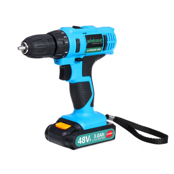 48VF 3000mAh Electric Drill 2 Functions Rechargeable Power Screwdriver 25+1 Torque W/ 1 or 2 Li-ion Battery