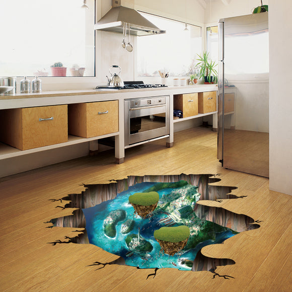 Miico Creative 3D Dream Float Sea Island Broken Wall Removable Home Room Decorative Decor Sticker