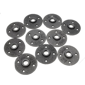 10Pcs/Set 1/2 3/4" 1" Malleable Cast Iron Floor Flange Plates 4 Holes Black Pipes Fittings Industrial Pipe Furniture Wall Mount DIY Decor"
