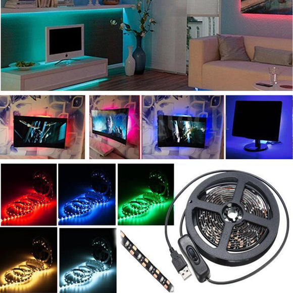 150CM SMD3528 LED Flexible Strip Tape Light USB Switch Lamp PC TV Background Lighting DC5V