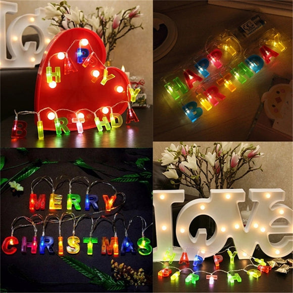 Battery Powered MERRY CHRISTMAS HAPPY BIRTHDAY Colorful LED Fairy String Light For Party Patio
