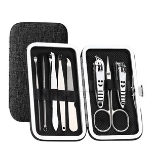 Y.F.M 8pcs Stainless Steel Nail Care Clipper Pedicure Scissor Eyebrow Tweezer Manicure Set Kit