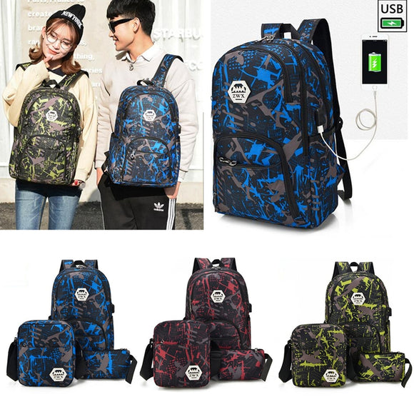 3Pcs Men's Women's Water Resistant Laptop Bag Travel Backpack With External USB Charging Port