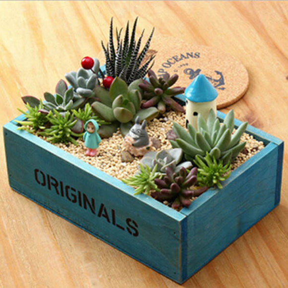 Retro Nostalgic Style Wooden Succulent Plants Flower Pot Garden Handmade Planting Flower Pot