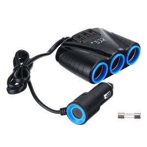 3 in 1 Triple Socket Vehicle Charger Car Lighter Adapter Power Plug USB Port