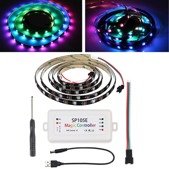 DC5-24V SP105E 200 Modes 1M 2M WS2812B Phone APP Bluetooth Waterproof  Magic Color RGB LED Strip Light Set