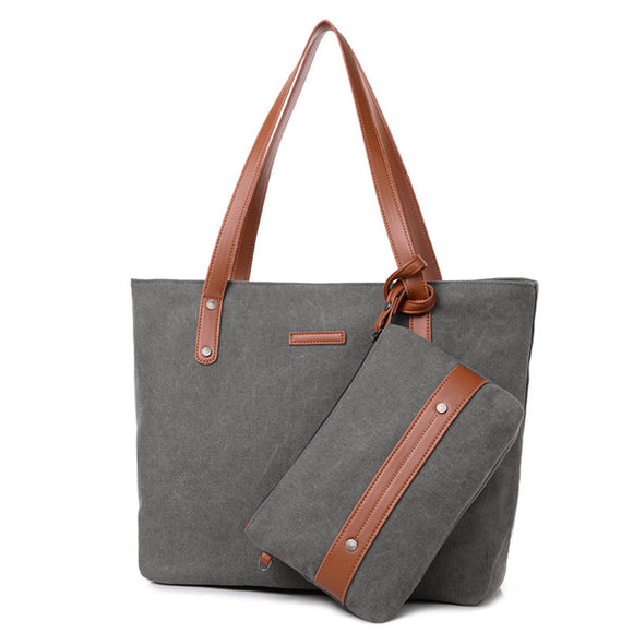 Women Canvas Casual Handbag Package Picture Package 2 Pieces Set Tote