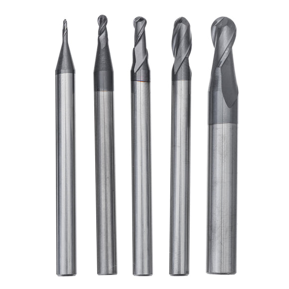 5pcs 1-5mm Solid Carbide Straight End Mill 4 Flute Ball Nose Milling Cutter CNC Tool