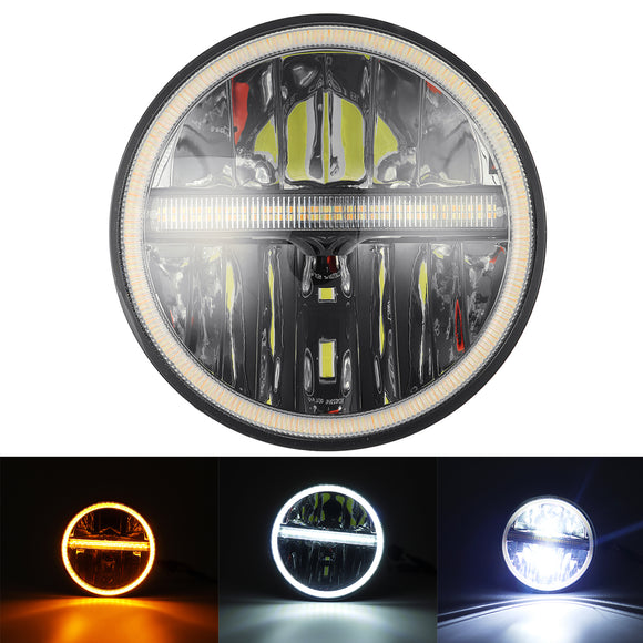7'' Round LED Headlights For Motorcycle Jeep Wrangler DRL & Amber Turn Signal Lights