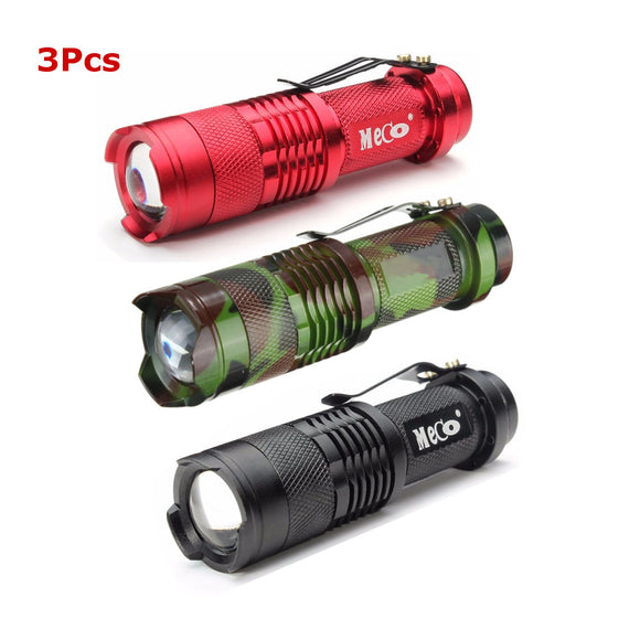 3Pcs 3Colors MECO Q5 500LM Multicolor Zoomable Mini LED Flashlight 14500/AA