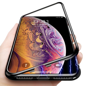 Bakeey Protective Case for iPhone XR Magnetic Adsorption Metal Bumper + 9H Tempered Glass Back Cover