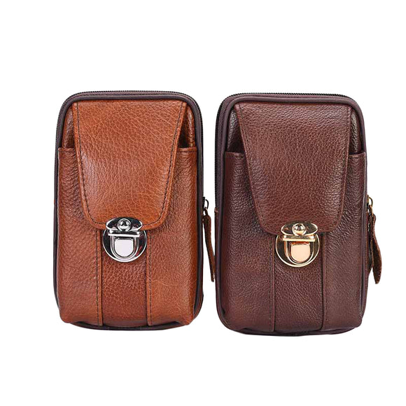 Outdoor Multifucntional Vertical Leather Men Casual Pocket Portable Zip Waist Pack Phone Bag