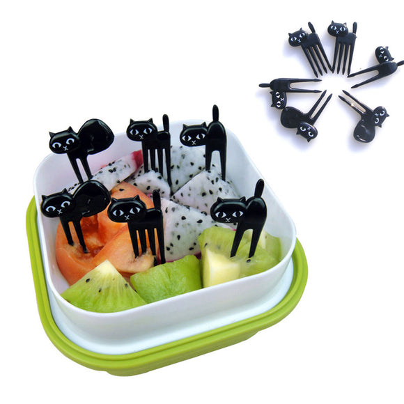 6Pcs Mini Animal Fork Fruit Picks Cute Cartoon Black Cat Children Fork Toothpick Novelties Toys