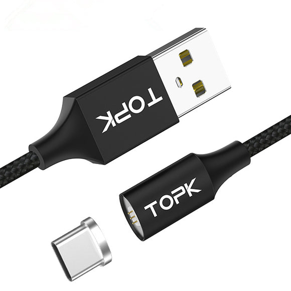 TOPK F-Mini2 2.4A Type C LED Magnetic Braided Fast Charging Data Cable 1M for Smart Phone Tablet