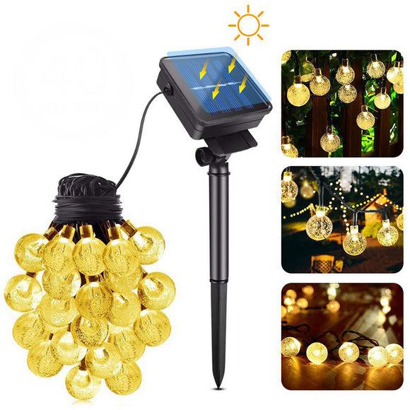 9.5M 12M Solar Powered Crystal Ball Waterproof Warm White LED String Light for Garden Patio Yard Decor