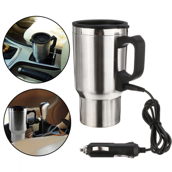 12V 13.5oz Electric Car Heated Stainless Steel Tumbler Insulated Mug Travel Cup