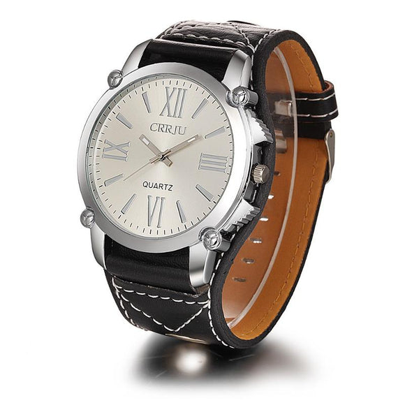 CRRJU CJ001 Fashion Men Women Quartz Watch Casual Roman Numerals Leather Strap Wrist Watch