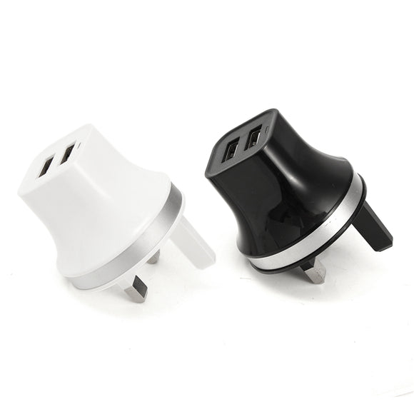 DC 5V 2.1A Dual USB Charger UK Mains 3 Pin Plug Adapter Black / White