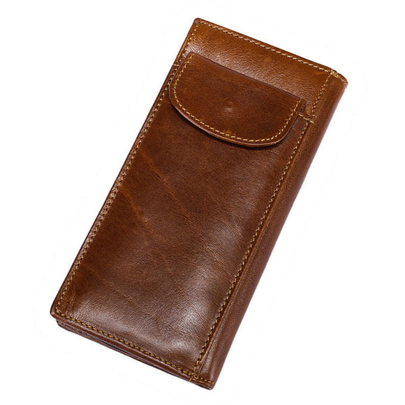 Men RFID Blocking Secure Wallet Brown Leather Long Purse Credit Card Holder Protector