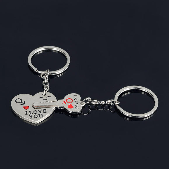 1 Pair Fashion Heart Key Ring Silver Color Lovers Keychain Valentine's Day Gift