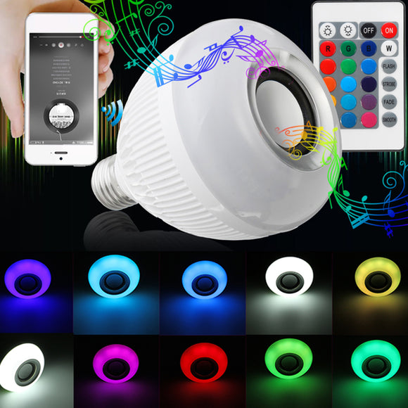 E27 12W RGB 16 Colors Wireless Bluetooth Speaker Music  LED Light Bulbs With Remote AC100-240V
