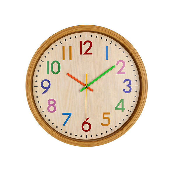 Loskii HC-40 Decorative Accurate Time Wood Grain Colorful Silent Quartz Hanging Wall Clock