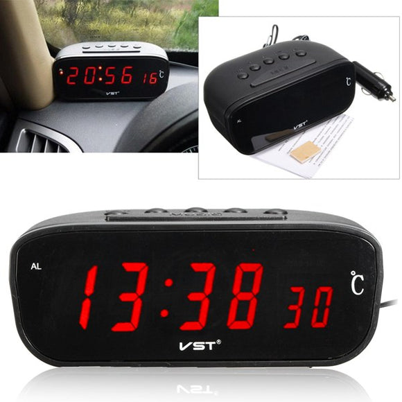 3 in 1 12V/24V LED Car Digital Alarm Clock Thermometer Temperature Meter