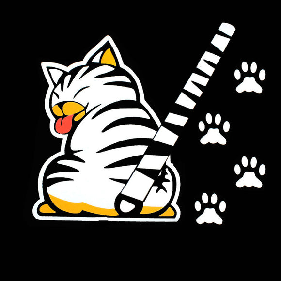 3D Car Stickers Cartoon White Cat Moving Tail Rear Window Wiper Reflective Decals
