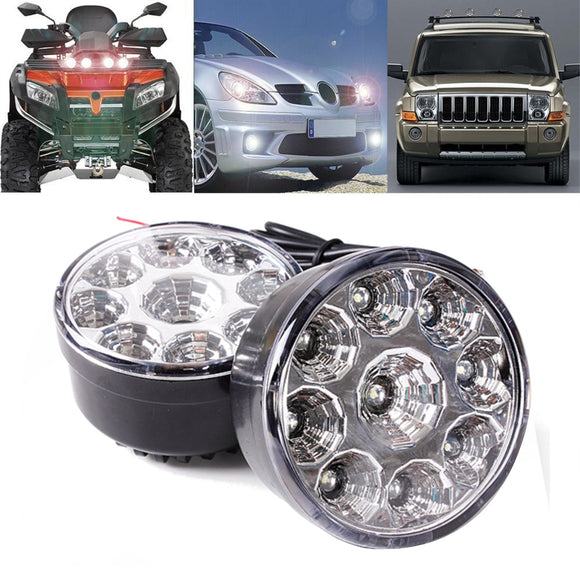 2PCS 70cm Round LED Front Driving Fog Lamps Daytime Running Lights DRL 12V 9W 7000K for Car Trailer ATV