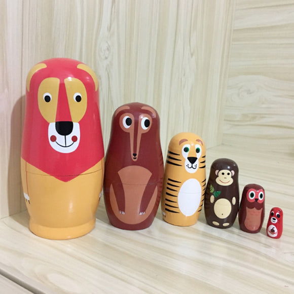 6PCS/Set Cute Wooden Animal Paint Nesting Dolls Decorations Russian Doll Matryoshka Hand Paint Toys