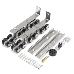 2pcs Stainless Steel Sliding Wooden Door Closet Track Pulley Hanging 12 Wheel